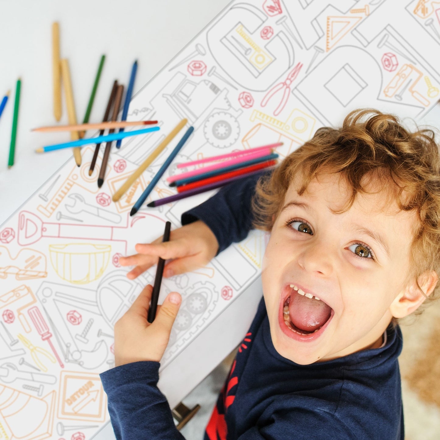 Dig It Construction Truck - Coloring Table Runner - 7'