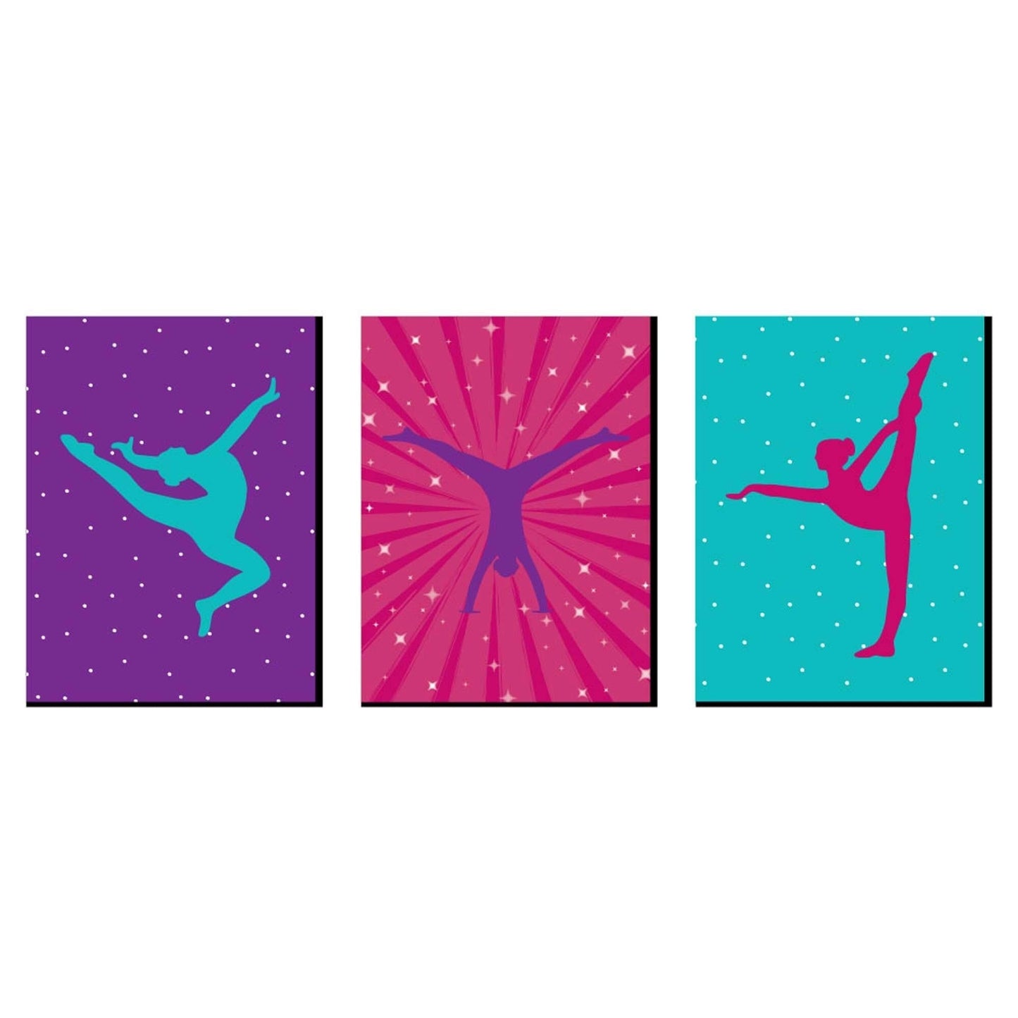 Tumble, Flip and Twirl - Gymnastics - Sports Themed Wall Art, Kids Room Decor and Game Room Home Decorations - 7.5 x 10 inches - Set of 3 Prints