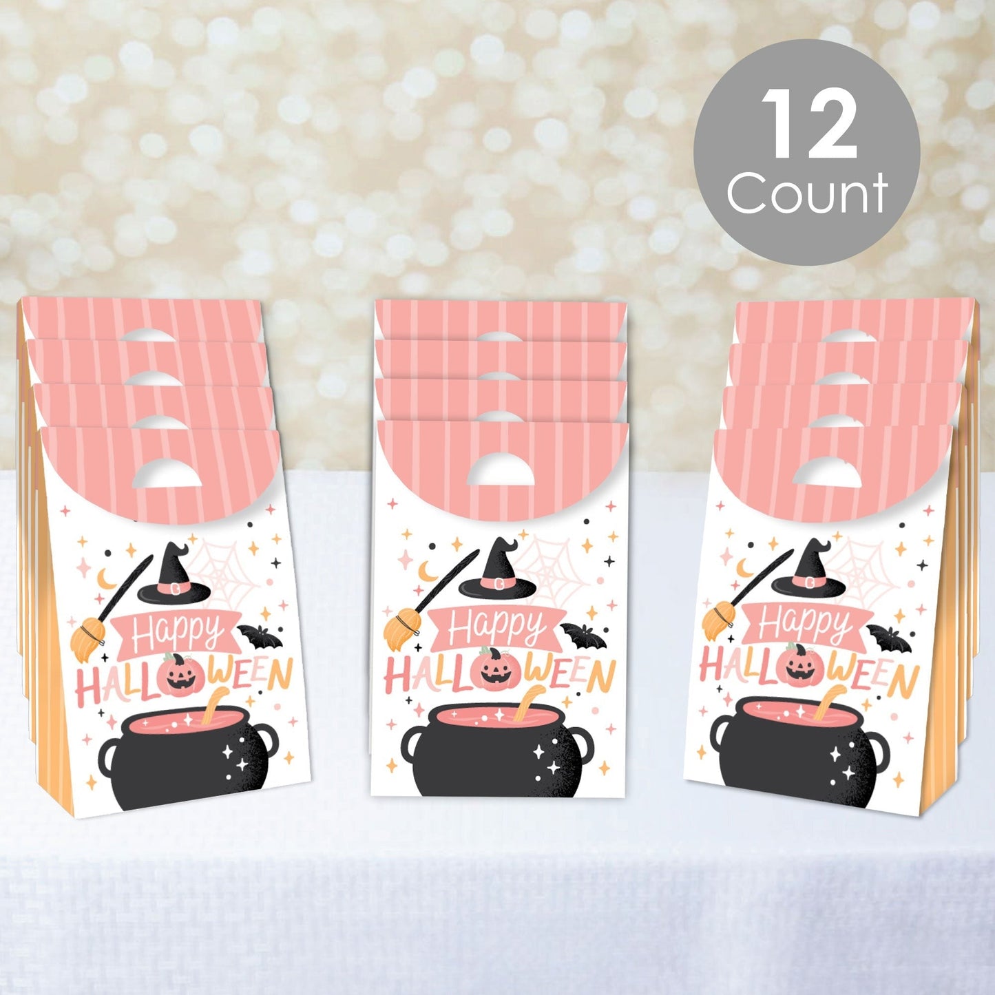 Pastel Halloween - Pink Pumpkin Party Gift Favor Bags - Party Goodie Boxes - Set of 12