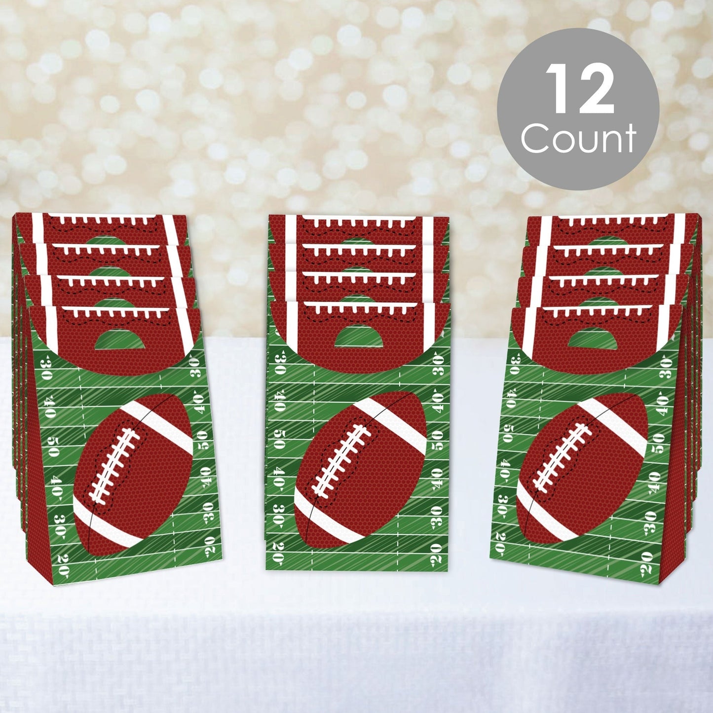 End Zone - Football - Baby Shower or Birthday Gift Favor Bags - Party Goodie Boxes - Set of 12