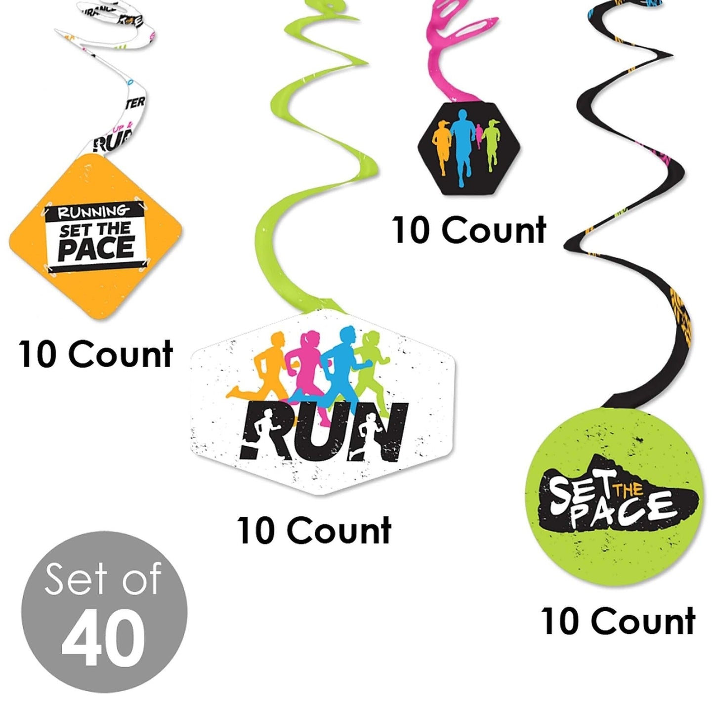 Set The Pace - Running - Track, Cross Country or Marathon Party Hanging Decor - Party Decoration Swirls - Set of 40