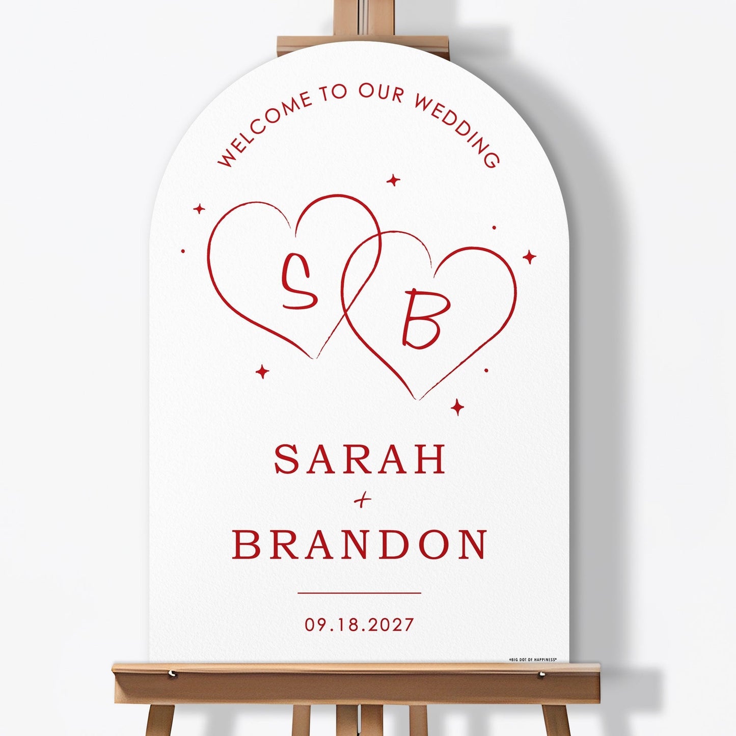 Personalized Text Cherry Red Wedding Hearts Welcome Sign (Select Your Size)