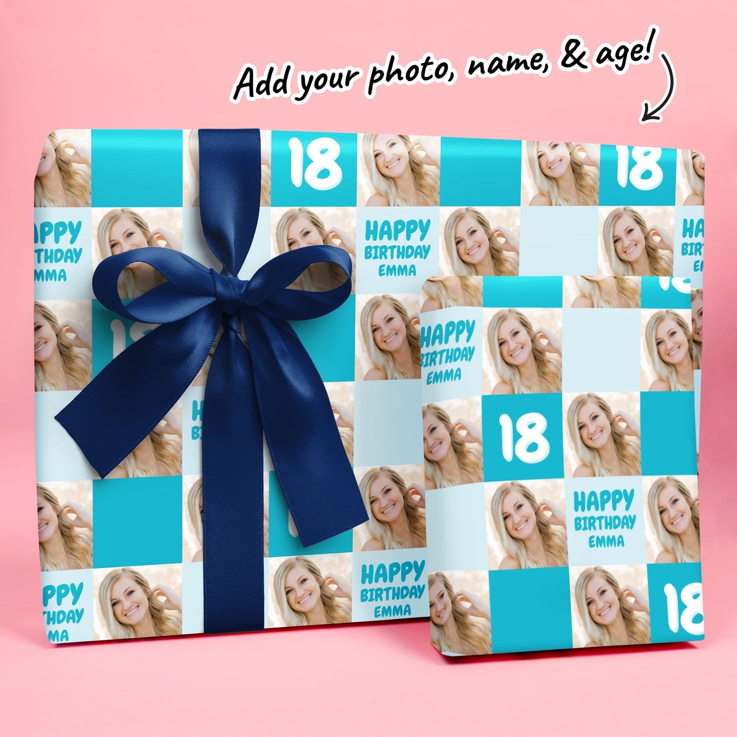 Custom Photo Wrapping Paper - Blue Birthday