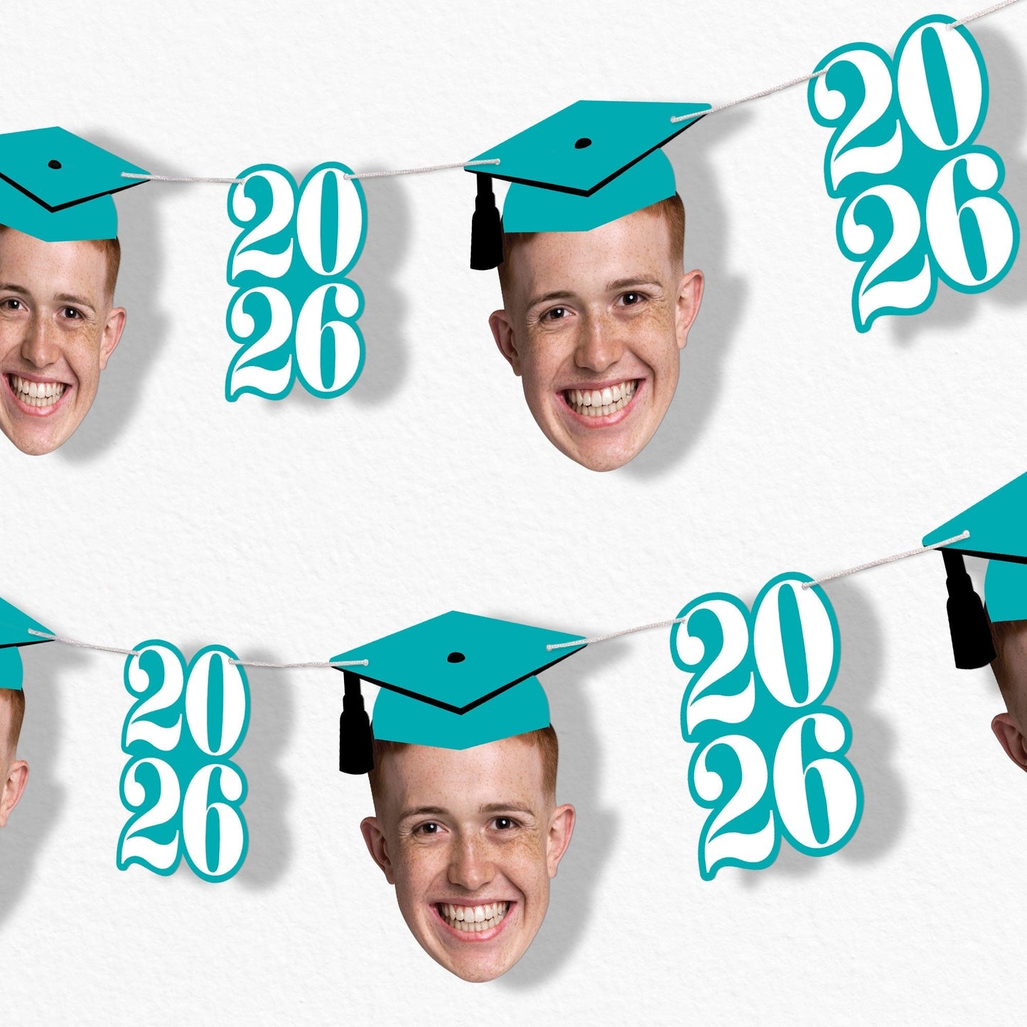 Custom Face Teal Graduation Garland Banner