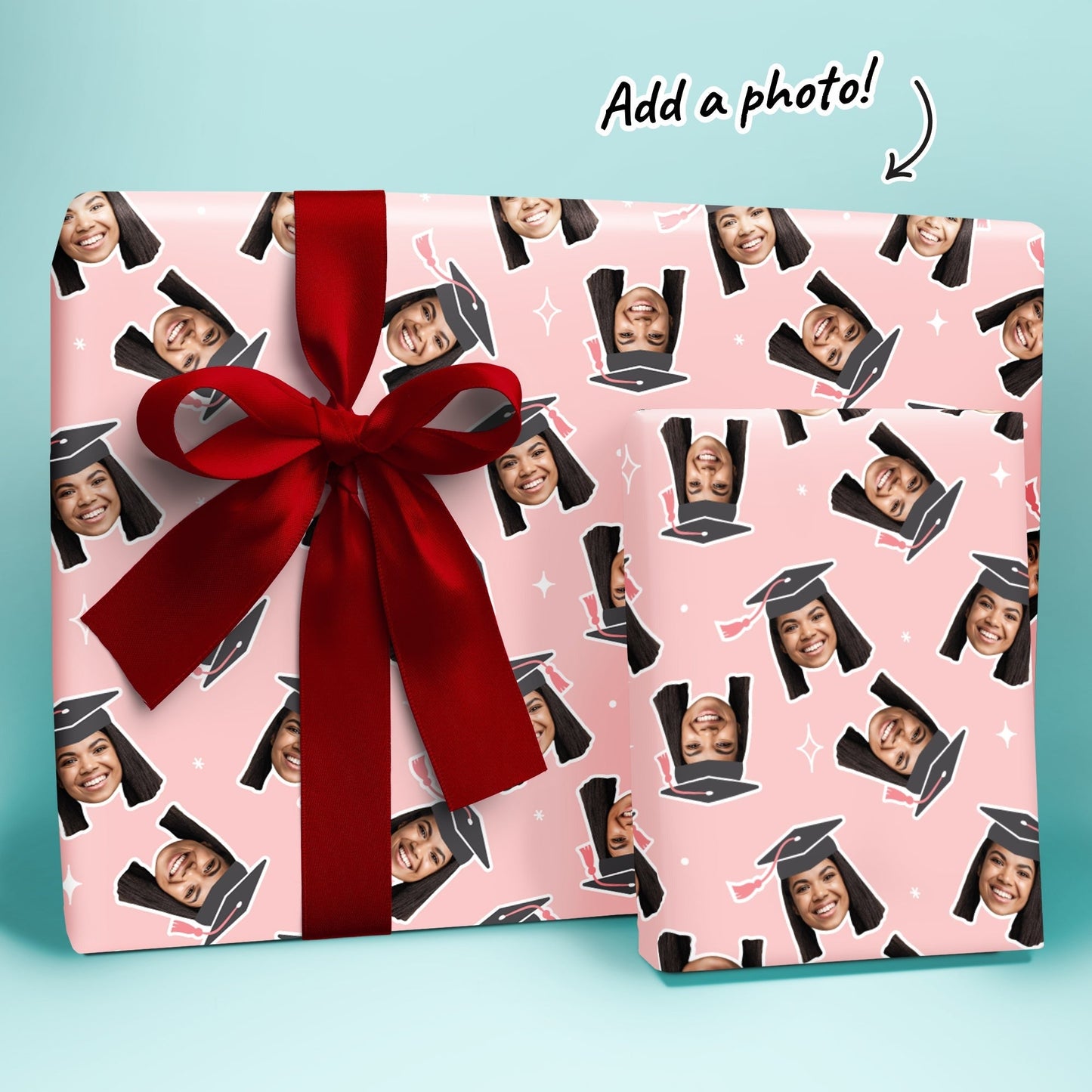 Personalized Photo Rose Gold Graduation Wrapping Paper, Cap with Tassel