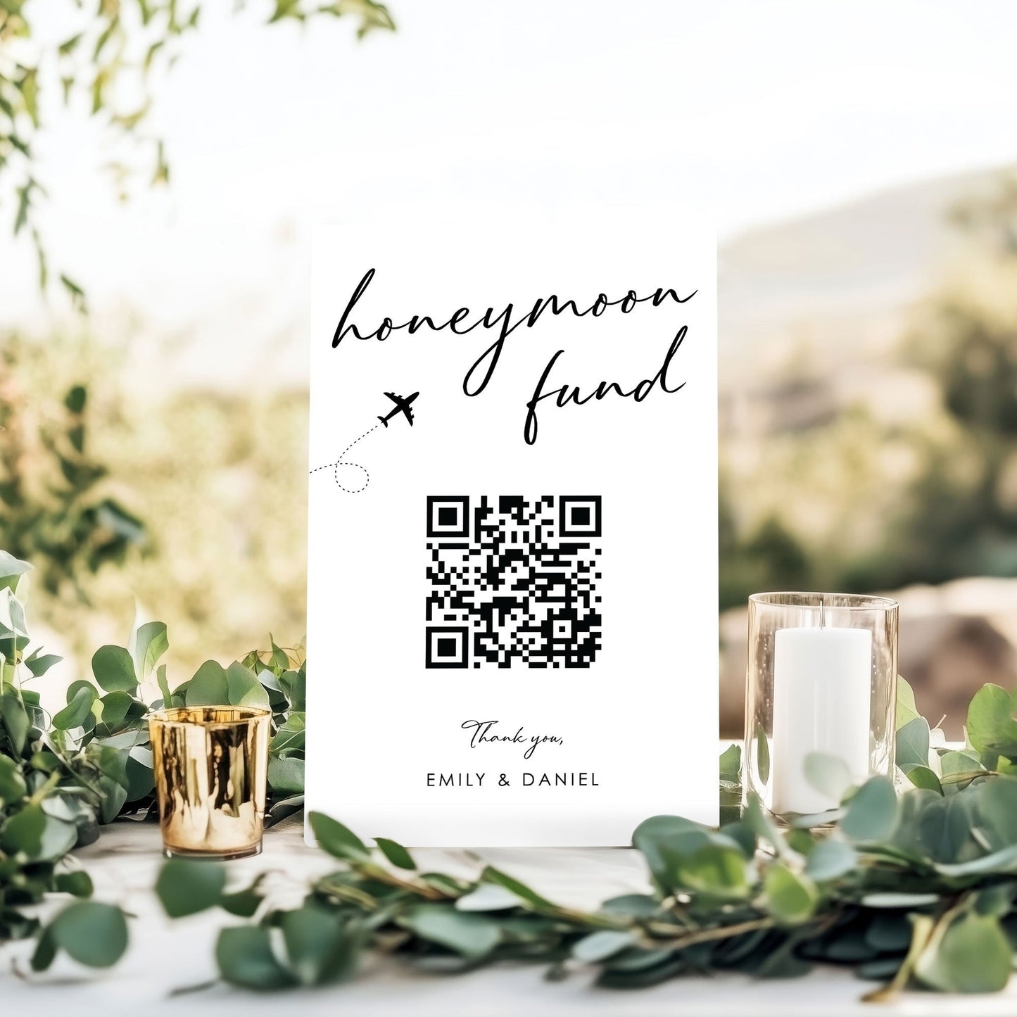 Personalized Photo Honeymoon Fund QR Code Wedding Sign
