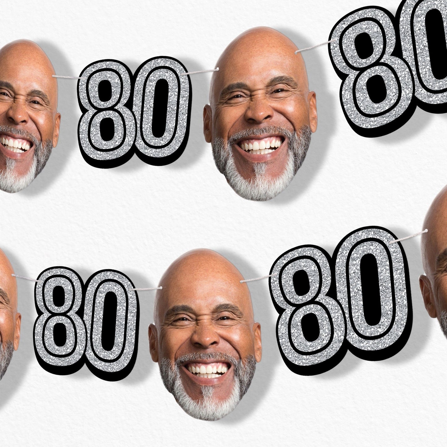 Custom Face 80th Birthday Garland Banner