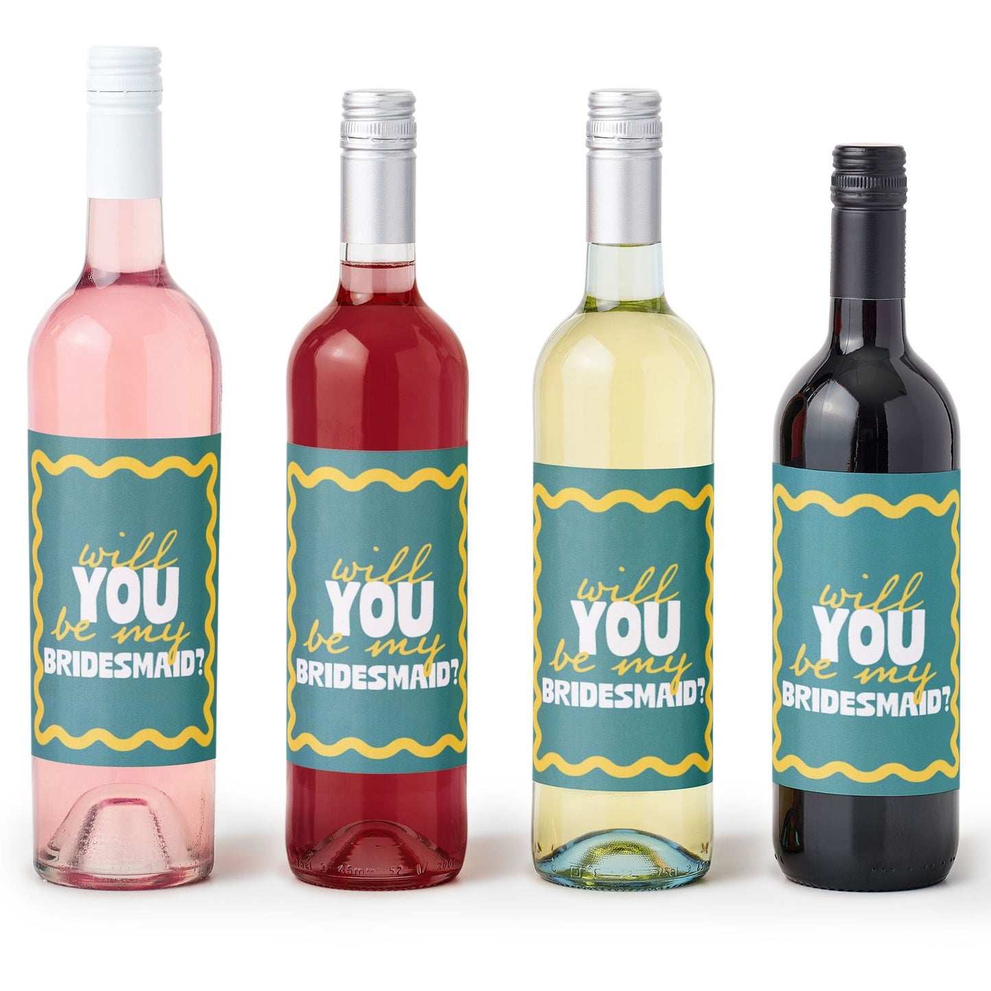 Wavy Bridal Wine Bottle Labels - 4 Ct