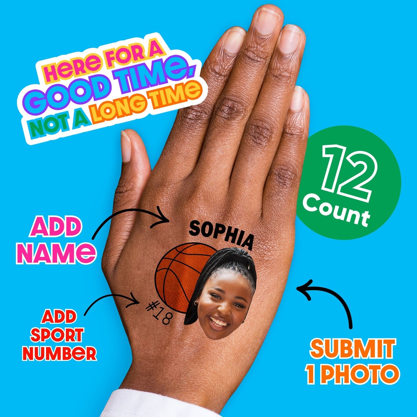 Custom Photo Basketball Temporary Tattoos - 12 Ct