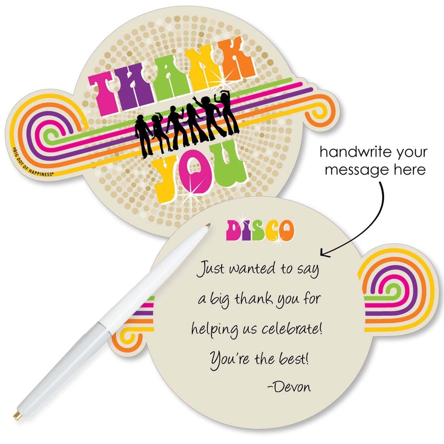 70's Disco - Shaped Thank You Cards - 1970s Disco Fever Party Thank You Note Cards with Envelopes - Set of 12