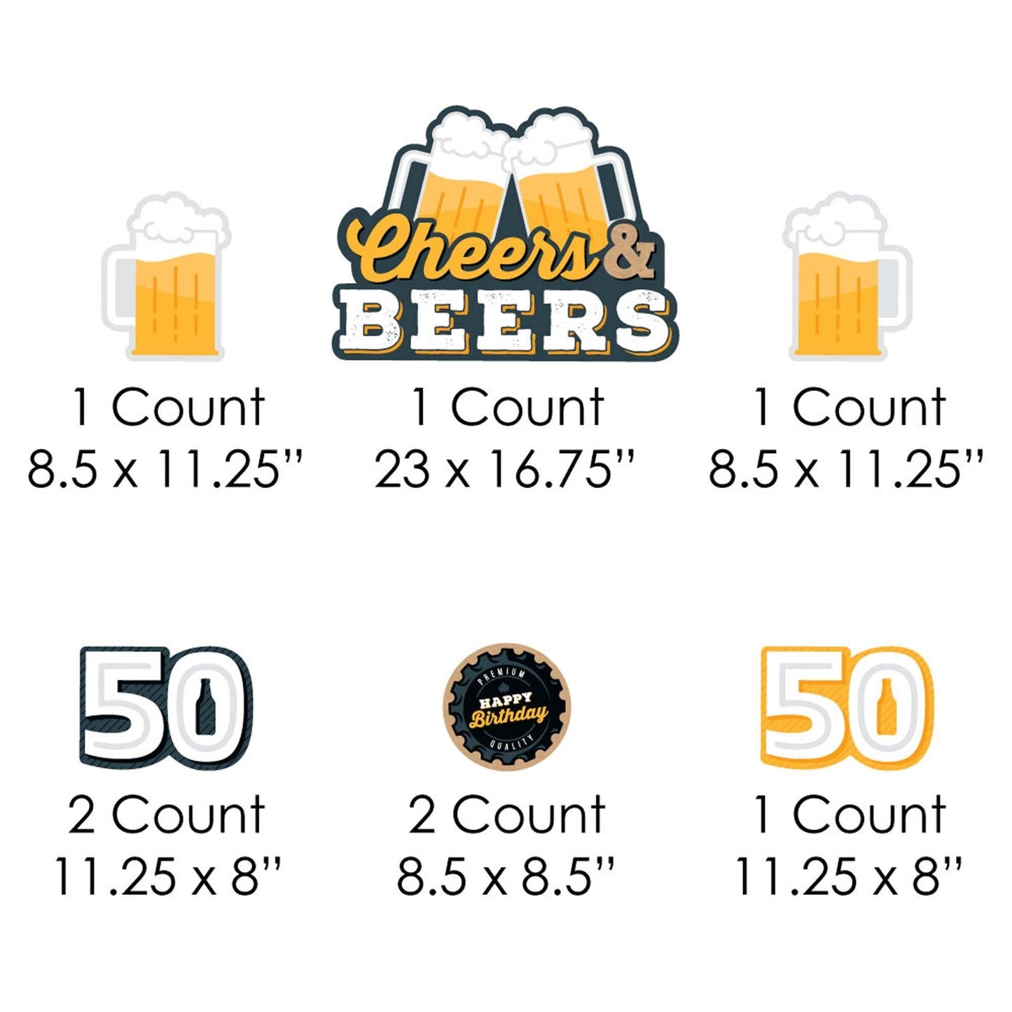 Cheers and Beers to 50 Years - Yard Sign and Outdoor Lawn Decorations - 50th Birthday Party Yard Signs - Set of 8
