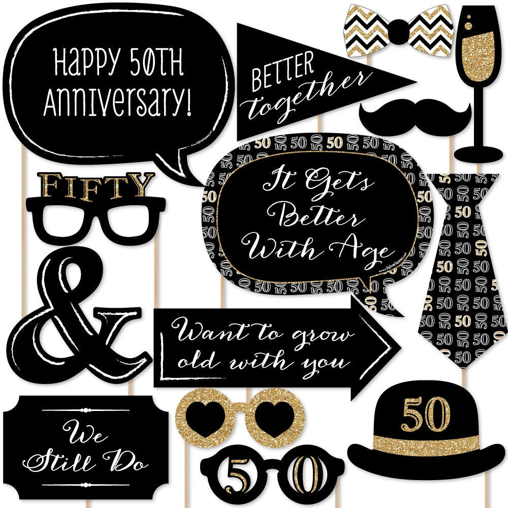 We Still Do - 50th Wedding Anniversary - Anniversary Party Photo Booth Props Kit - 20 Count