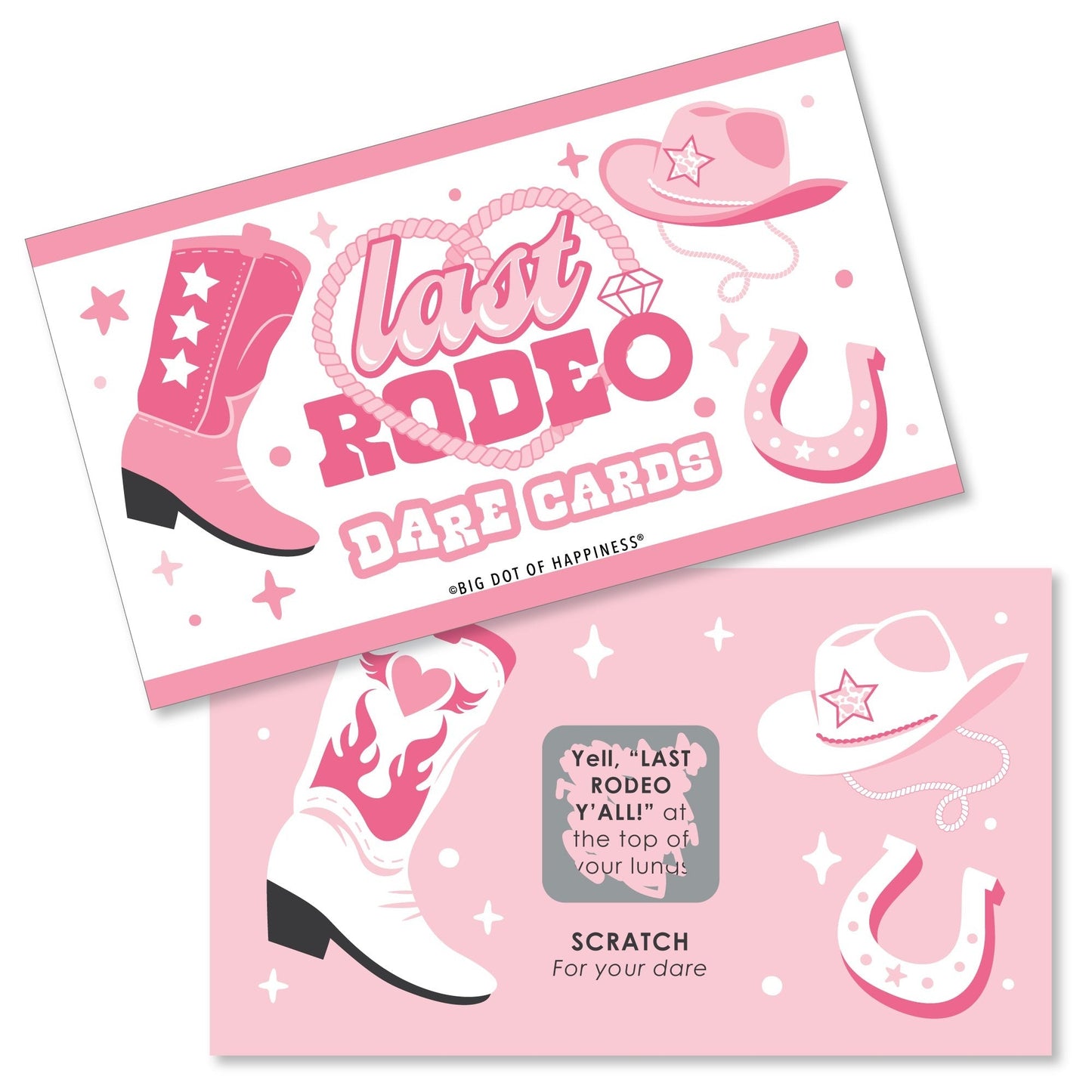 Last Rodeo - Pink Cowgirl Bachelorette Party Game Scratch Off Dare Cards - 22 Count