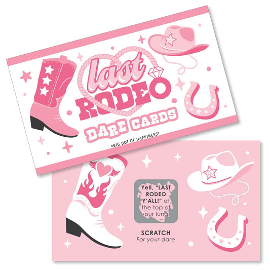 Last Rodeo - Pink Cowgirl Bachelorette Party Game Scratch Off Dare Cards - 22 Count