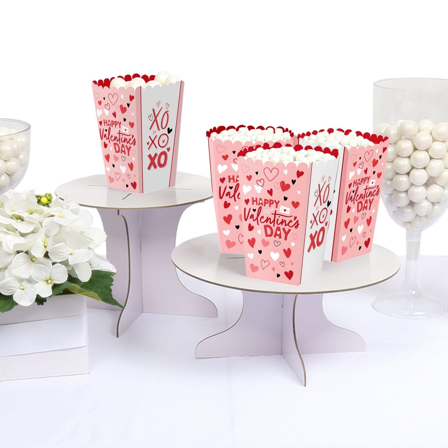 Happy Valentine's Day - Valentine Hearts Party Favor Popcorn Treat Boxes - Set of 12