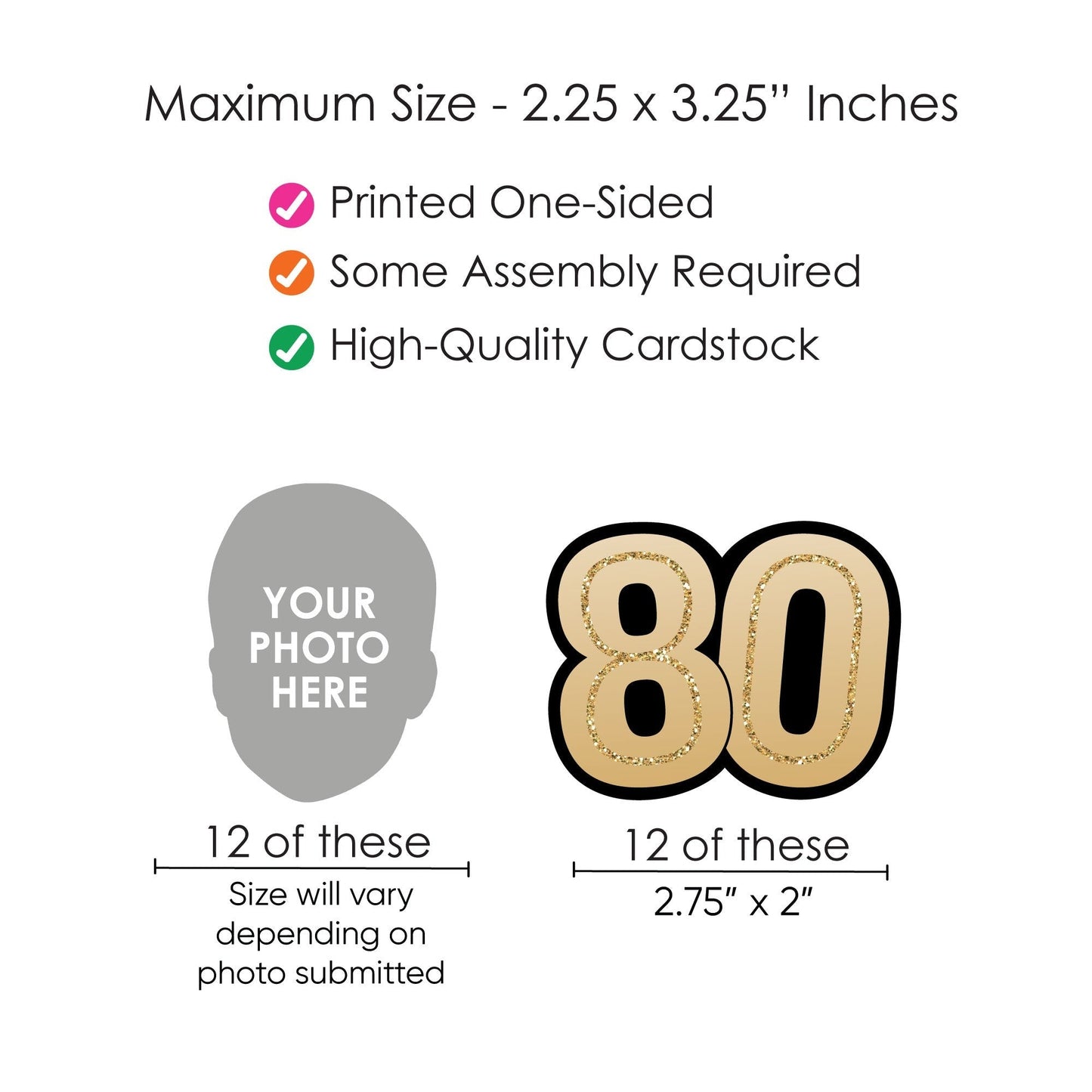 Custom 80th Birthday Face Cutout Straw Decor - 24 Ct