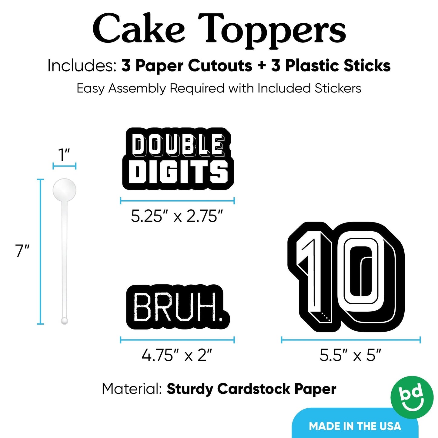 10th Birthday Bruh Cake Topper - 3 Pc