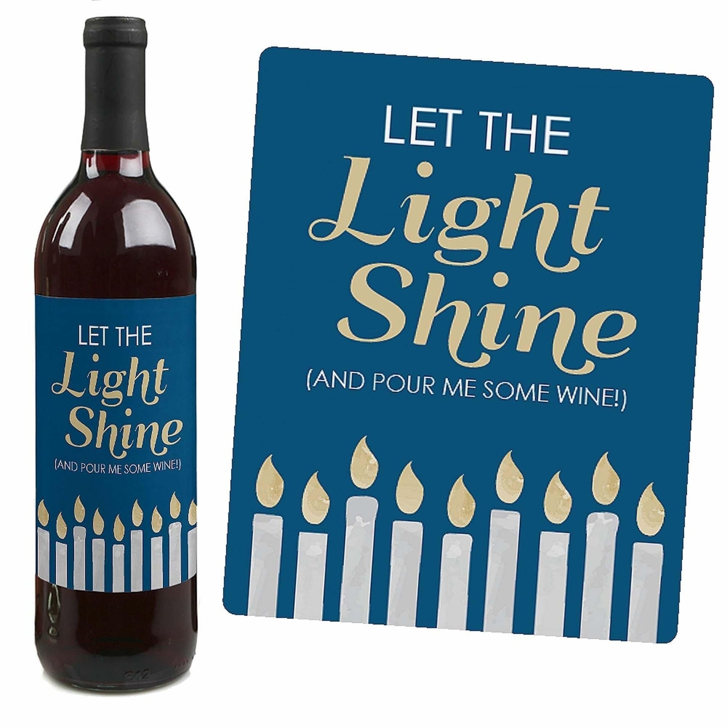 Happy Hanukkah - Chanukah Decorations for Women and Men - Wine Bottle Label Stickers - Set of 4