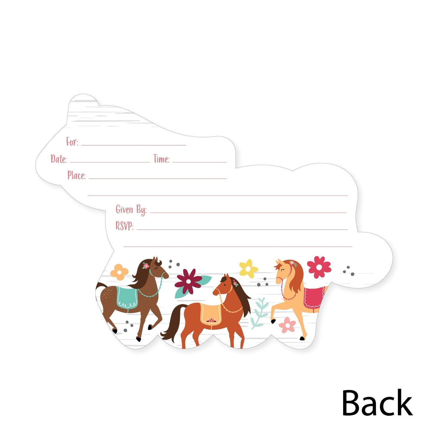 Run Wild Horses - Shaped Fill-In Invitations - Pony Birthday Party Invitation Cards with Envelopes - Set of 12