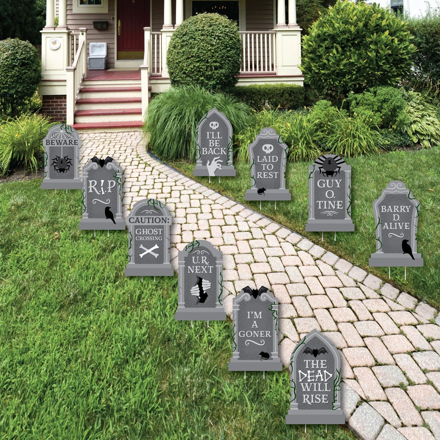Creepy Cemetery - Lawn Decorations - Outdoor Spooky Halloween Tombstone Party Yard Decorations - 10 Piece