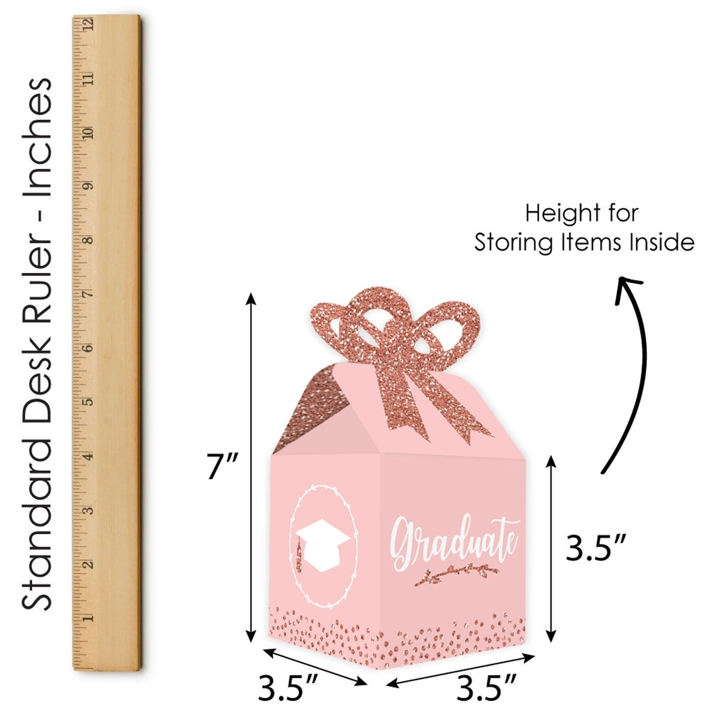 Rose Gold Grad - Square Favor Gift Boxes - Graduation Party Bow Boxes - Set of 12