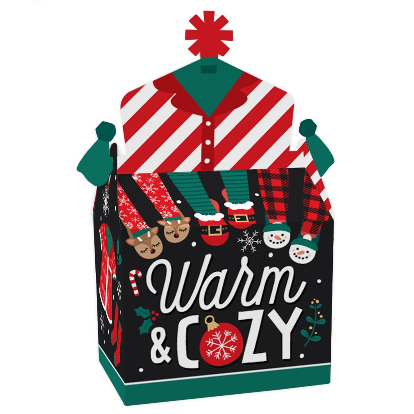Christmas Pajamas - Treat Box Party Favors - Holiday Plaid PJ Party Goodie Gable Boxes - Set of 12