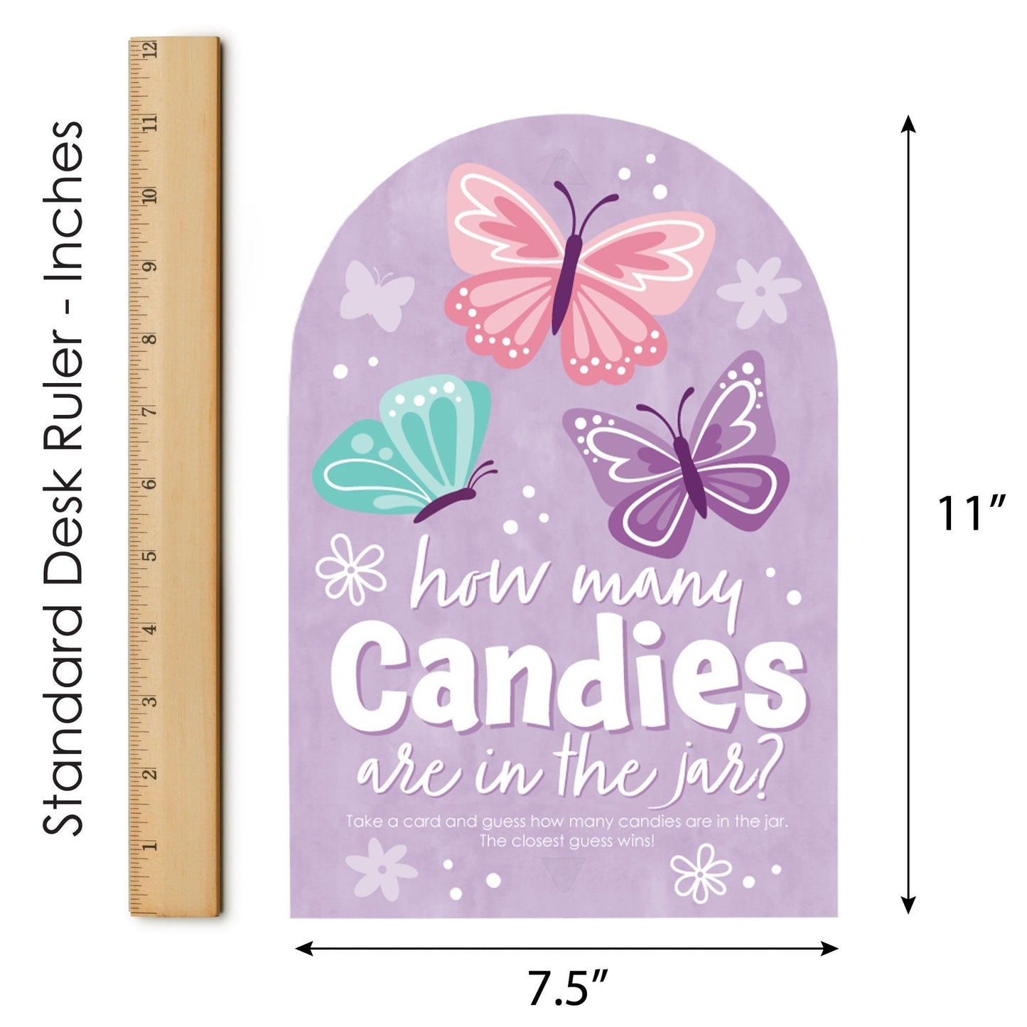 Beautiful Butterfly - How Many Candies Floral Baby Shower or Birthday Party Game - 1 Stand and 40 Cards - Candy Guessing Game