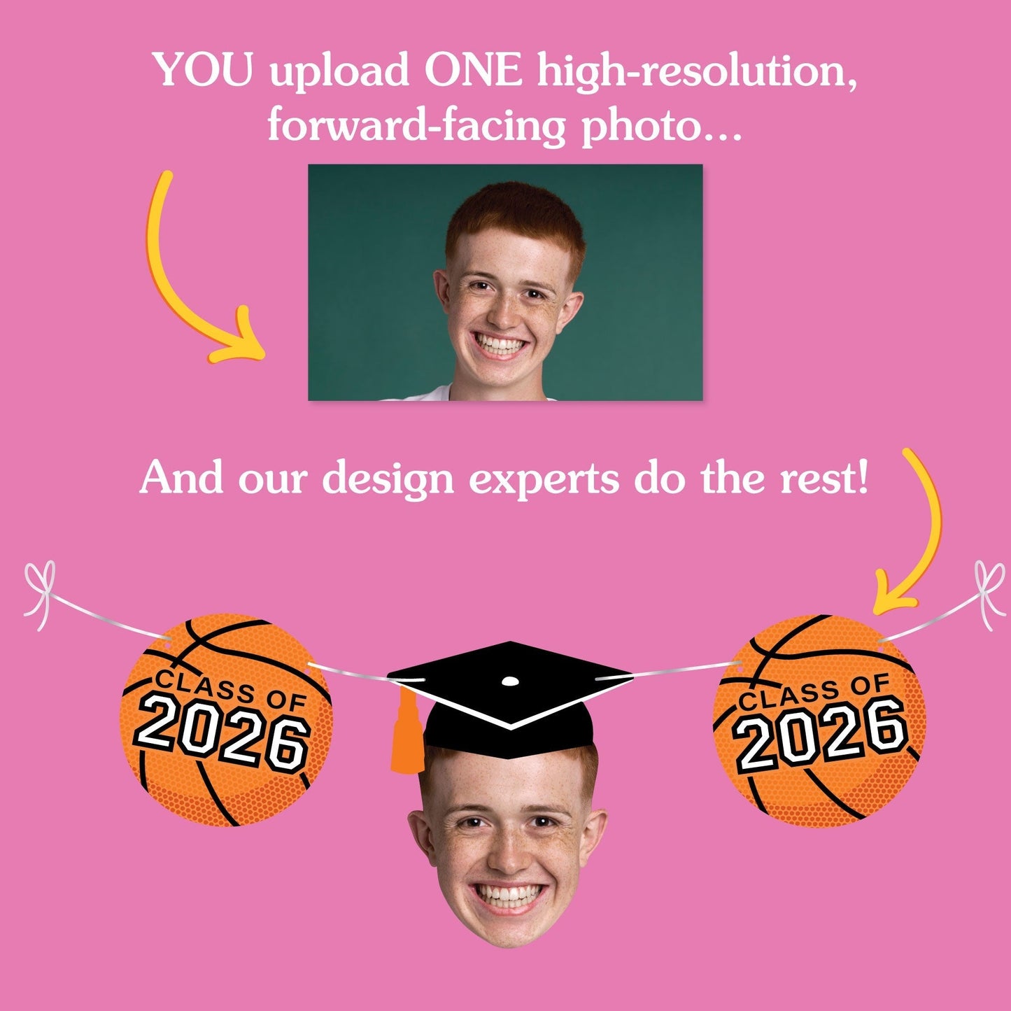 Custom Face Basketball Graduation Garland Banner