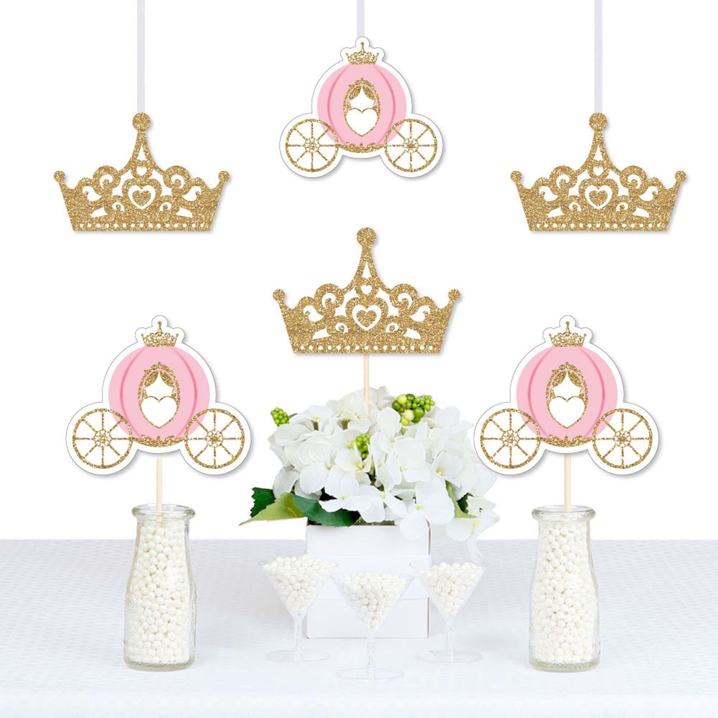 Little Princess Crown - Decorations DIY Pink and Gold Princess Baby Shower or Birthday Party Essentials - Set of 20