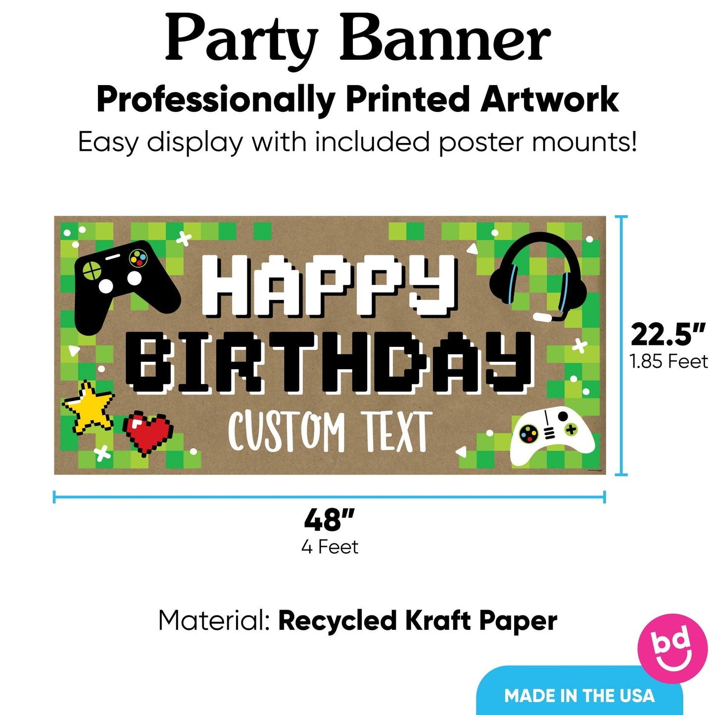 Custom Text Game Zone Birthday Kraft Banner