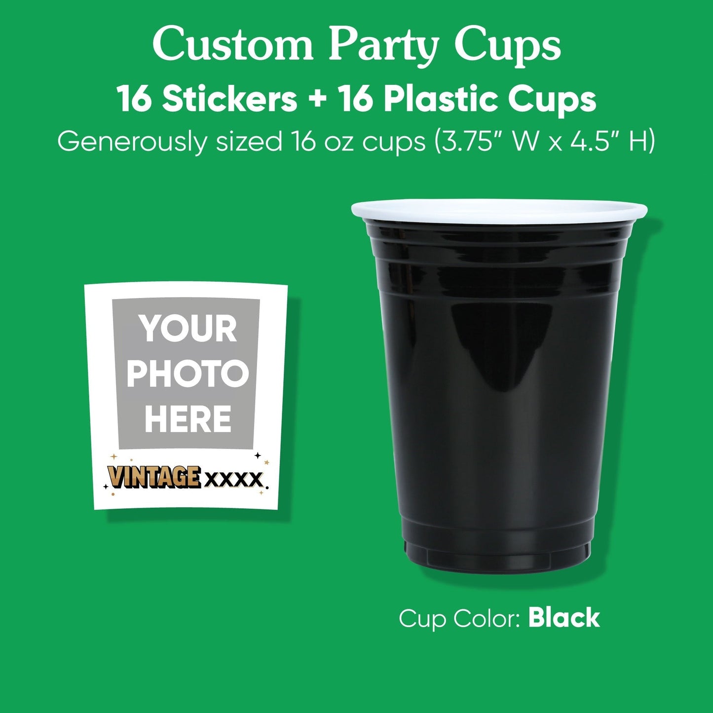 Custom Photo Party Cups - Vintage Birthday - 16 Ct
