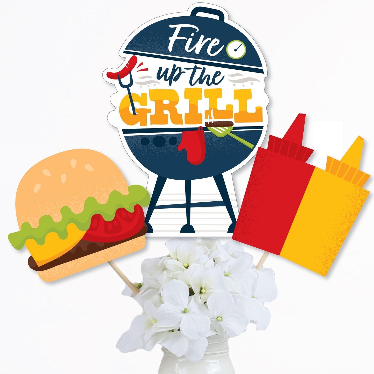 Fire Up the Grill - Summer BBQ Picnic Party Centerpiece Sticks - Table Toppers - Set of 15