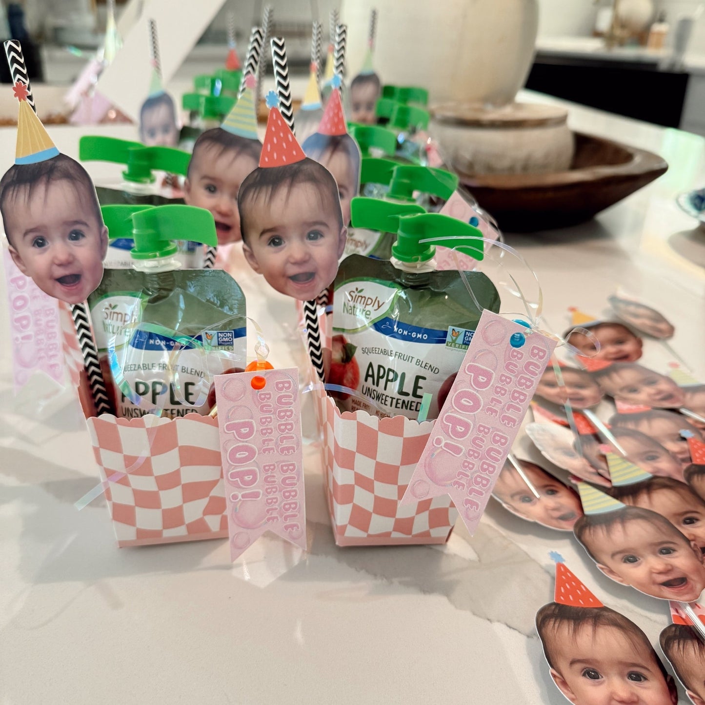 Custom Photo Party Time - Happy Birthday Party Fun Face Paper Straw Decor - Set of 24