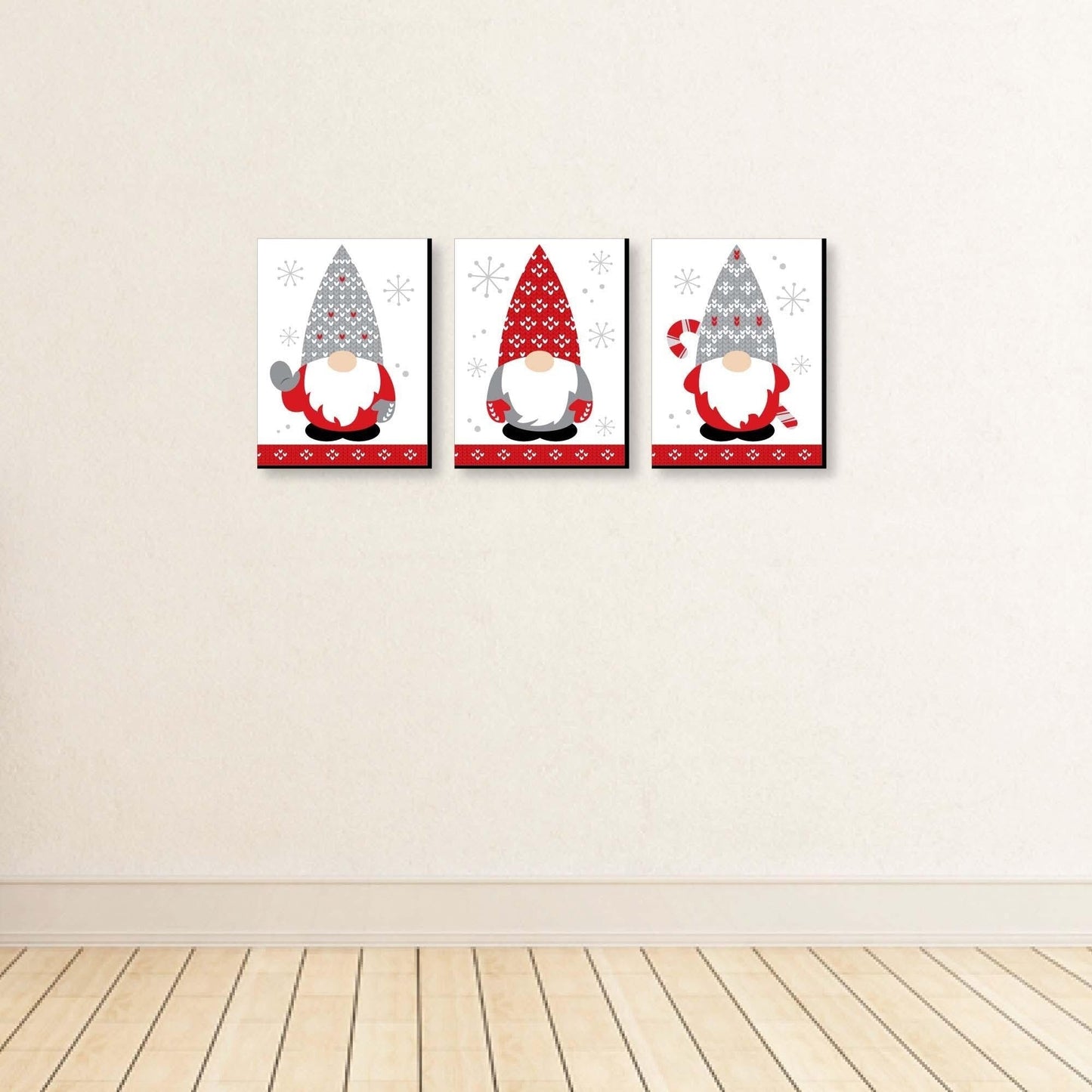 Christmas Gnomes - Holiday Wall Art Room Decor - 7.5 x 10 inches - Set of 3 Prints