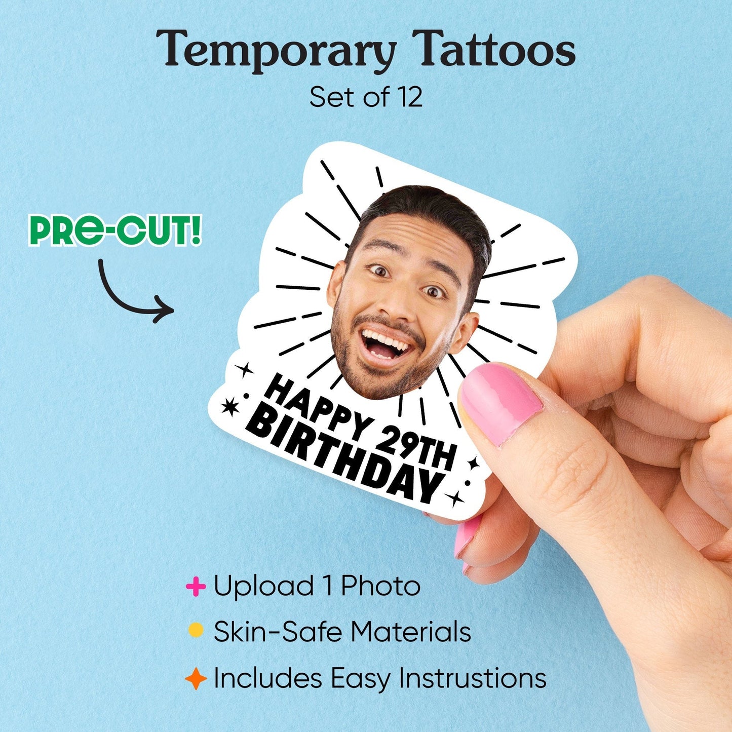 Custom Adult Happy Birthday Temporary Tattoos - 12 Ct