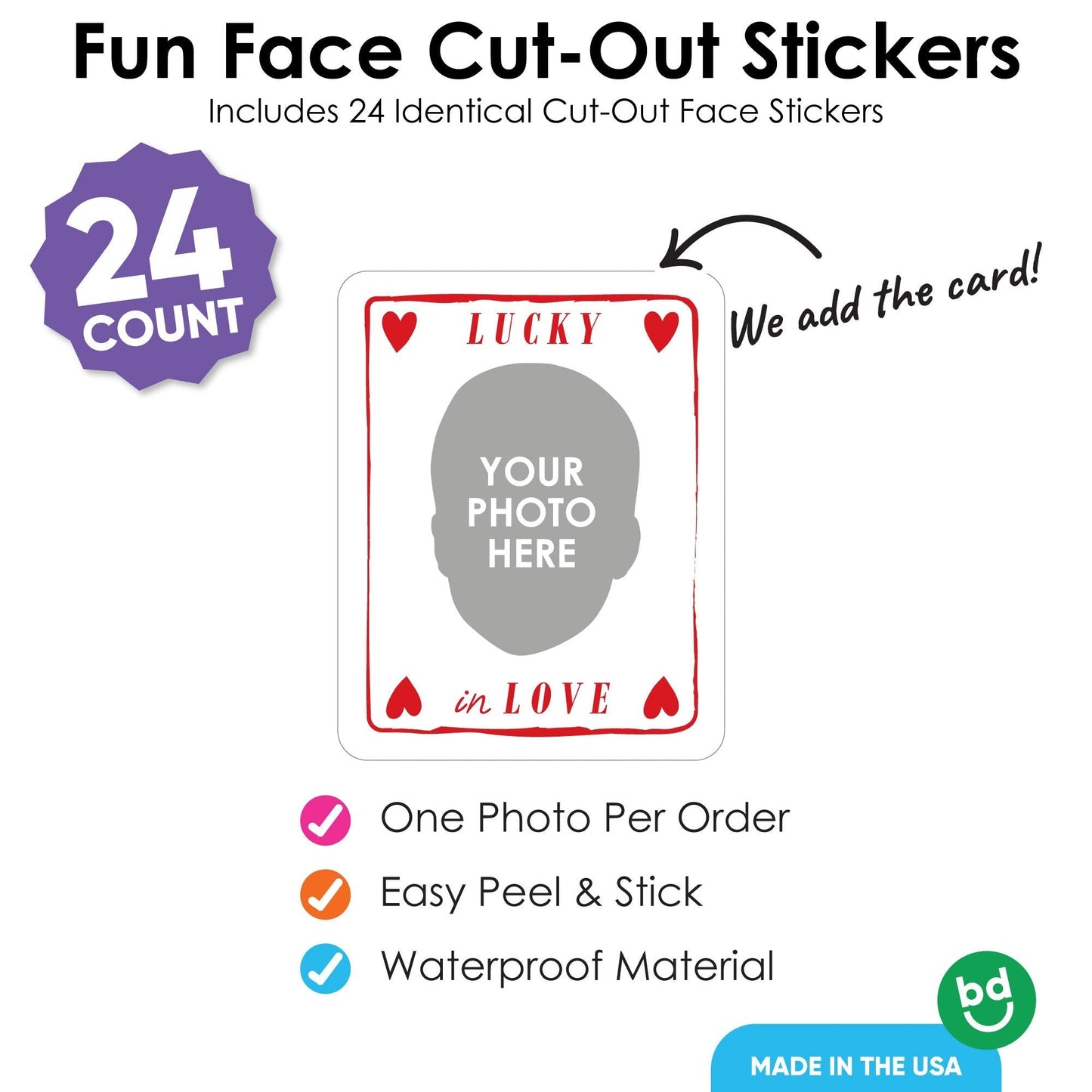 Custom Face Lucky In Love Cut-Out Stickers - 24 Ct