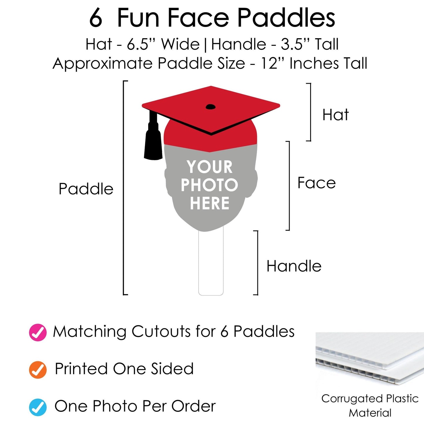 Custom Fun Face Red Grad Paddles - 6 Ct