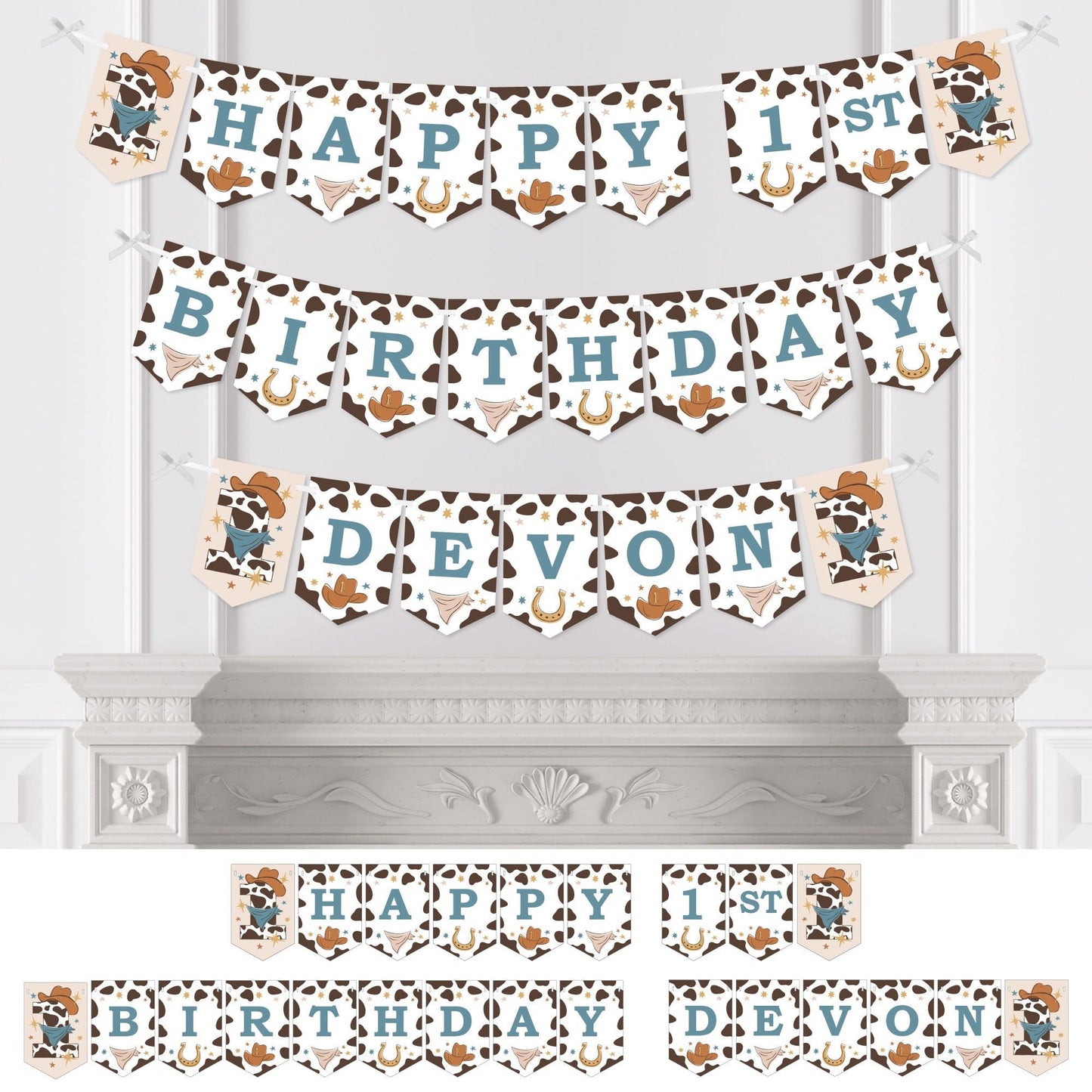 Personalized My First Rodeo - Custom Little Cowboy 1st Birthday Party Bunting Banner and Decorations - Happy 1st Birthday Custom Name Banner