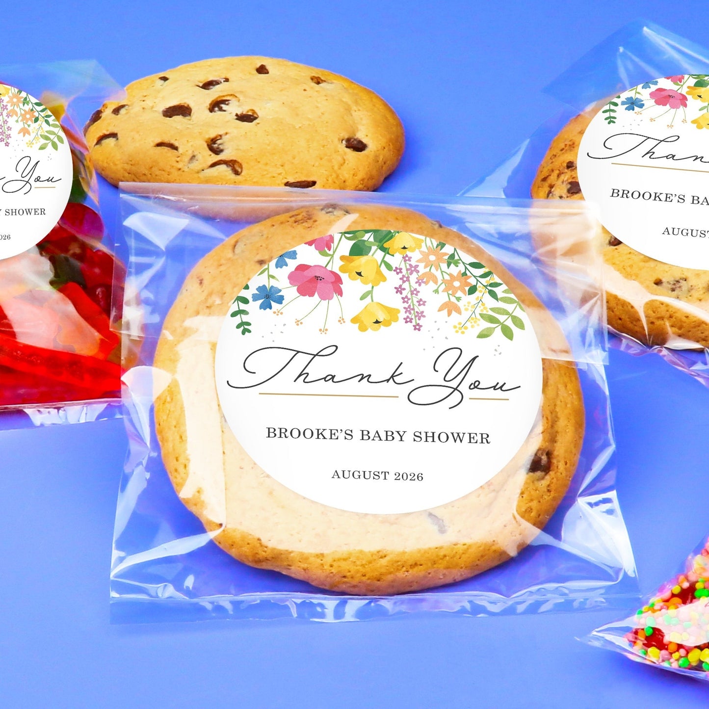 Custom Text Stickers & Clear Cookie Bags - Wildflowers