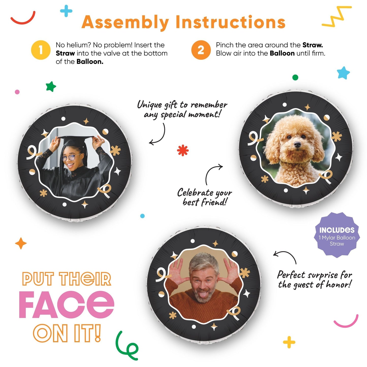Personalized Photo Black & Gold Balloon – Double Sided – 1 Ct