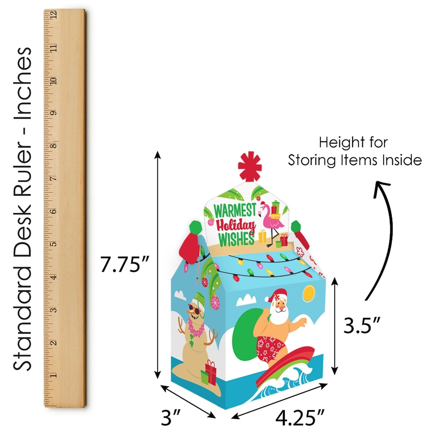 Tropical Christmas - Treat Box Party Favors - Beach Santa Holiday Party Goodie Gable Boxes - Set of 12
