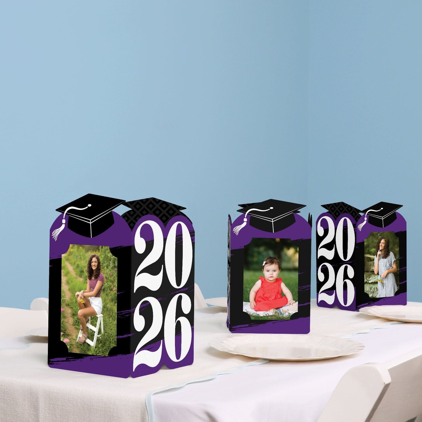 Purple Graduation Photo Centerpieces - 8 Ct