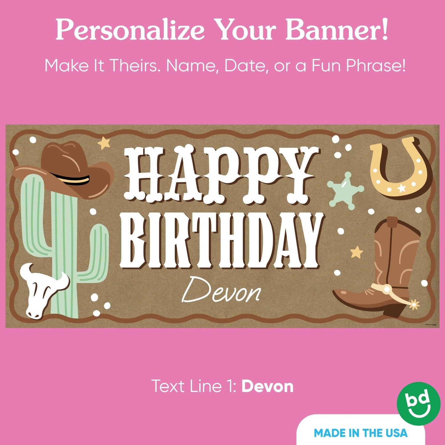Custom Text Western Hoedown Birthday Kraft Banner