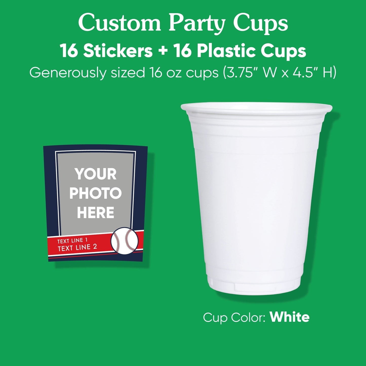 Custom Photo Party Cups - Baseball - 16 Ct