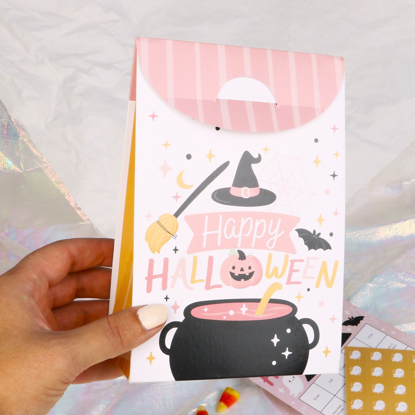 Pastel Halloween - Pink Pumpkin Party Gift Favor Bags - Party Goodie Boxes - Set of 12