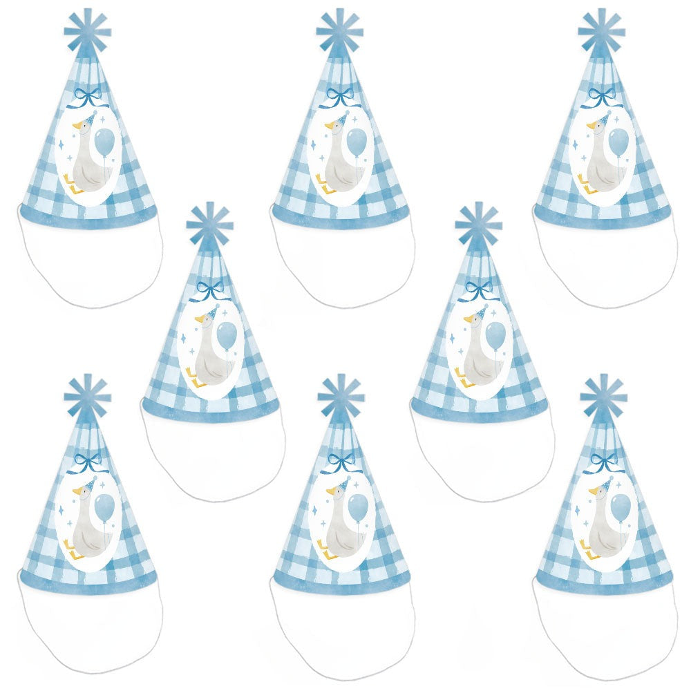One Silly Goose Blue Cone Party - Set of 8 (Standard Size)