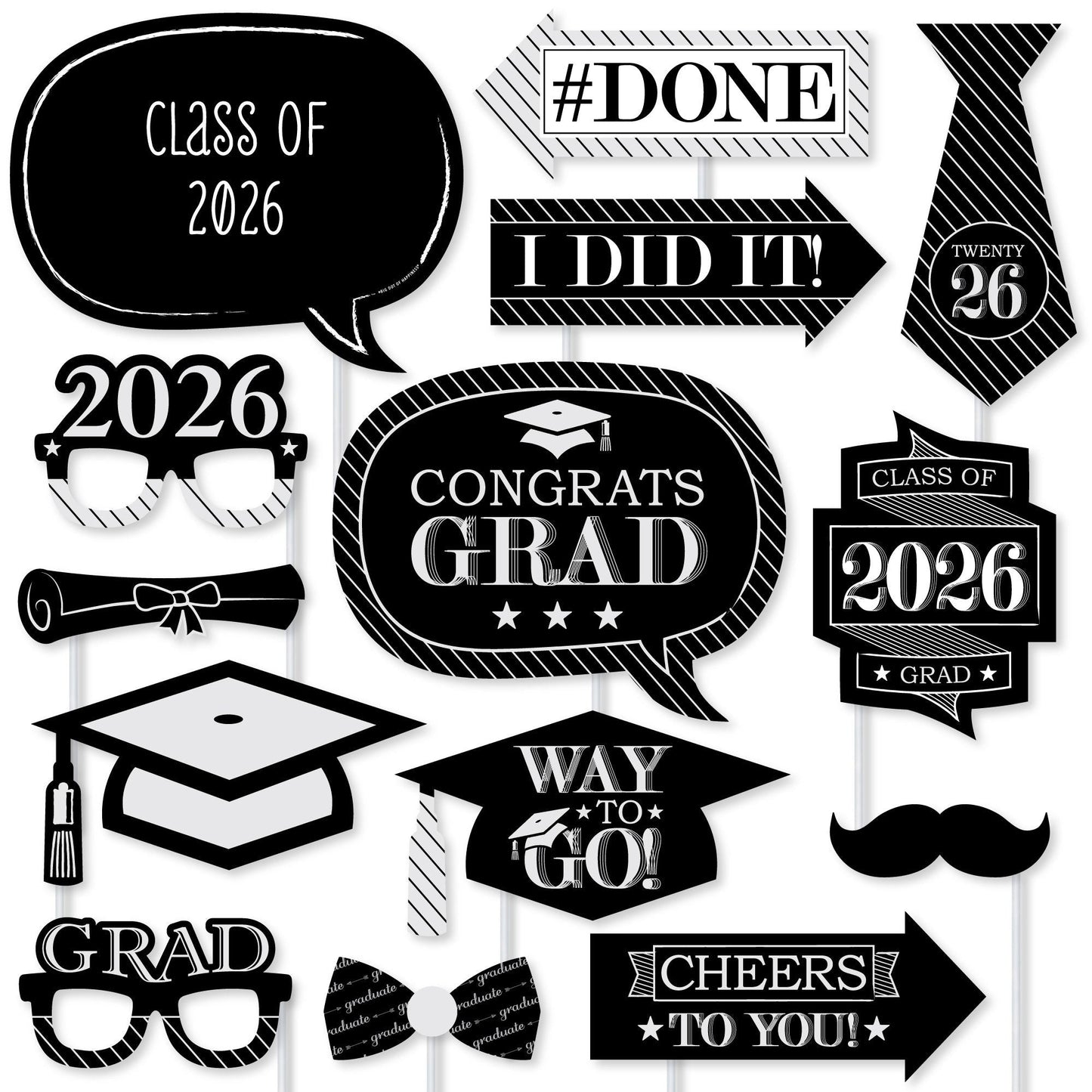 Graduation Cheers - 2026 Graduation Party Photo Booth Props Kit - 20 Count