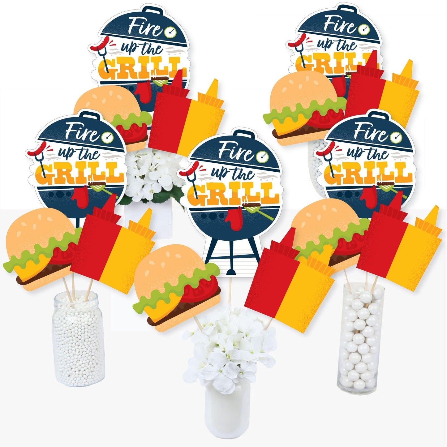 Fire Up the Grill - Summer BBQ Picnic Party Centerpiece Sticks - Table Toppers - Set of 15