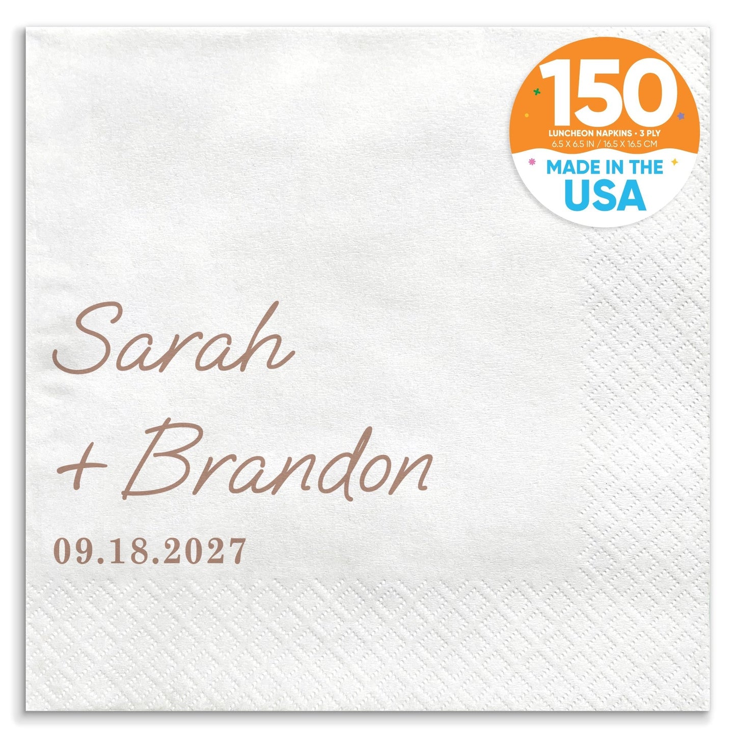 Custom Text - Mocha Brown Simple Wedding Script Napkins