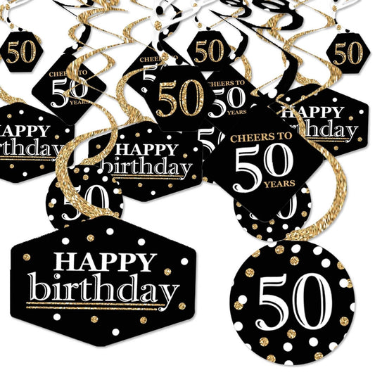 Adult 50th Birthday - Gold - Birthday Party Hanging Decor - Party Decoration Swirls - Set of 40